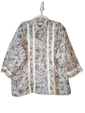 Cottagecore Floral Lace Embellished Button Up Top 22/24 Coquette Prairie